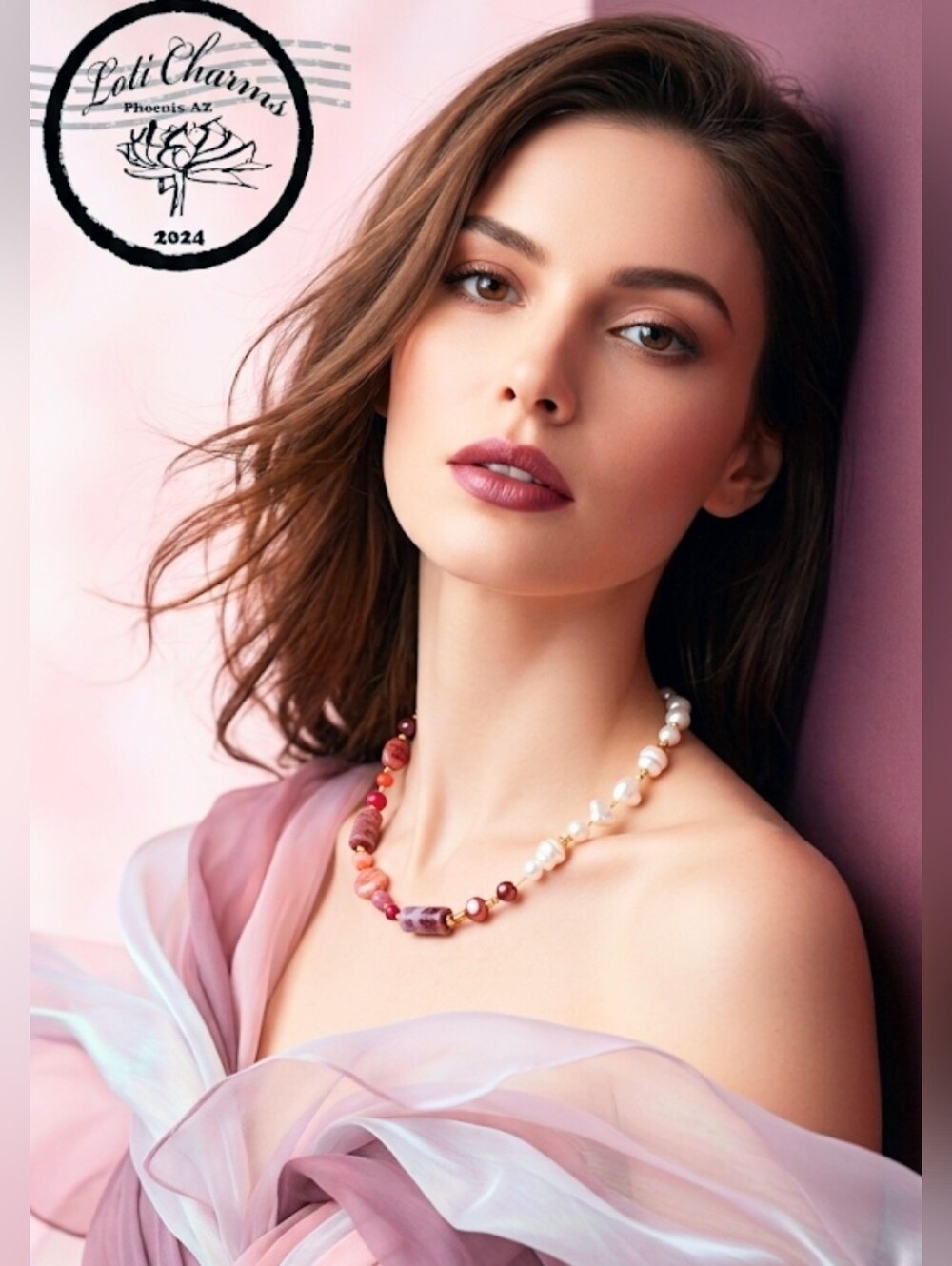 Natural Cherry Red Jade & White Baroque Pearls In Assymetrical Freeform Necklace